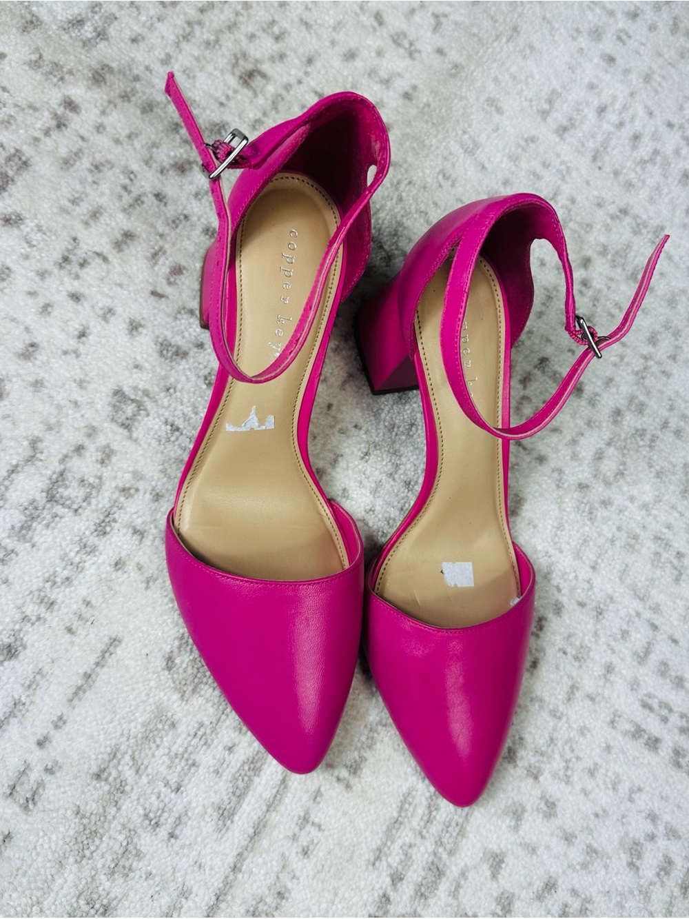 Copper Key Fuchsia Pointed-Toe Ankle-Strap Block Heels